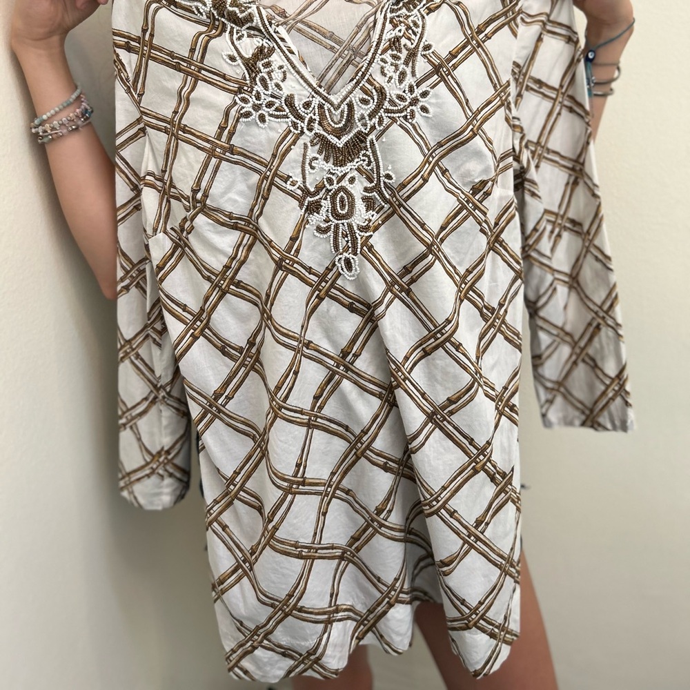 White beaded tunic top / swim cover